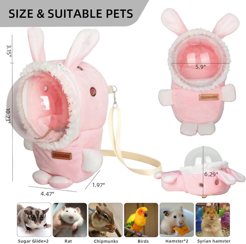 HardcorePet Sugar Glider Bonding Pouch Bonding Pouch Carry for Rat Syrian Hamster Hedgehog Small Pocket Pets, Gerbil Travel Bag Cute Bunny-Shaped Outing Bag with Large Transparent Window（Pink） - Image 3
